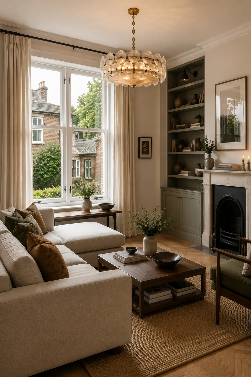 Timeless residential living room with bespoke joinery, period details, natural materials and elegant interior design by ZOARC Architecture.